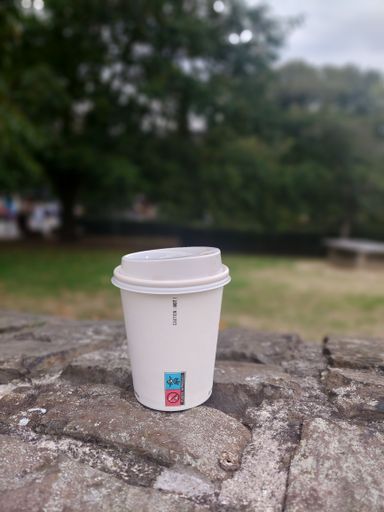 coffee eco glass on a rock in a park