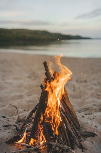 A burning bonfire in beach