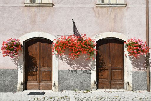 The doors of an old house in Pescocostanzo, a medieval village in the Abruzzo region of Italy