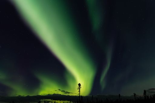 Alaska, aurora borealis, night landscape in the wild nature