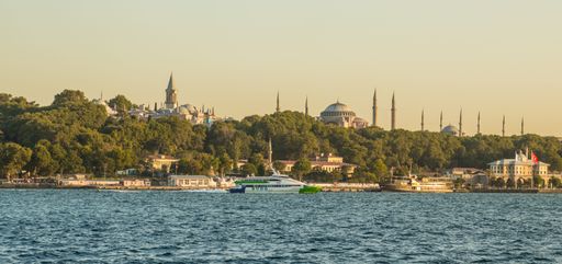 A panoramic view of the sea and the city of Istanbul, Turkey.