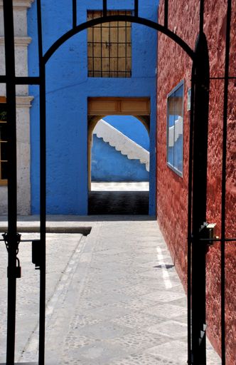 Typical colonial architecture in Arequipa, Peru n the historic part of the city in traditional colorful style.