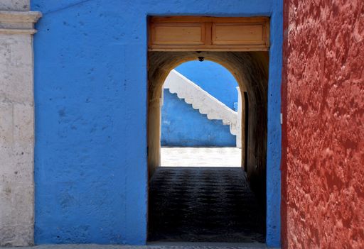 Typical colonial architecture in Arequipa, Peru n the historic part of the city in traditional colorful style.