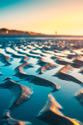 A vertical shot of the wet sands on the beach captured in Vrouwenpolder, Netherlands