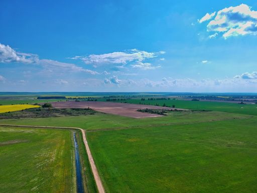 An aerial view of a green field in Minsk Region in Belarus