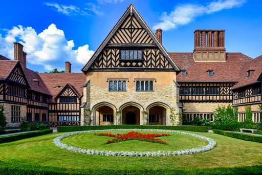 A view of the Cecilienhof Palace in Potsdam in summer