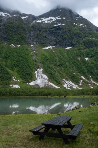 Wonderful landscapes in Norway. Vestland. Beautiful scenery of Boyabreen glacier in Fjaerland. Jostedalsbreen National Park. Mountains, rocks and snow