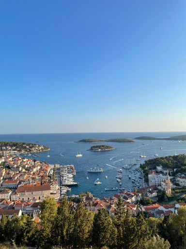 A vertical aerial view of the beautiful shore of Hvar, Croatia