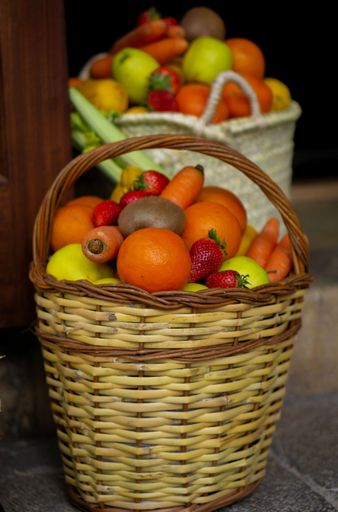 A vertical shot of basket of fruits