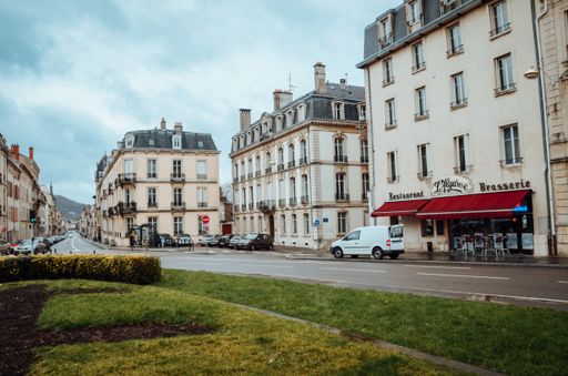 Beautiful landscape of interior france Nancy with typical france buildings during a cloudy day.