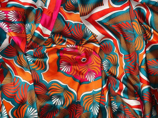 A closeup of a colorful silk scarf background