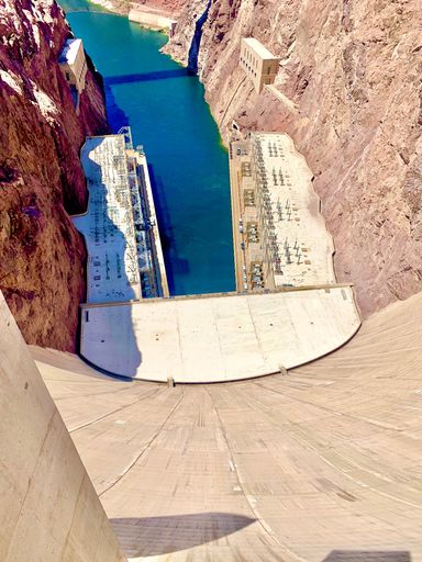 A vertical shot of the Hoover Dam Bypass in Las Vegas, Nevada, in sunlight