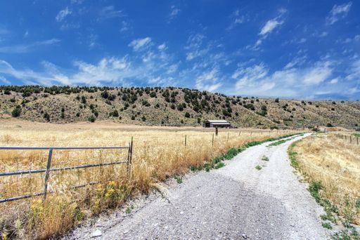A dirt road passing through the field