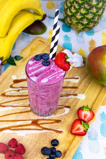 A vertical shot of a fresh smoothie