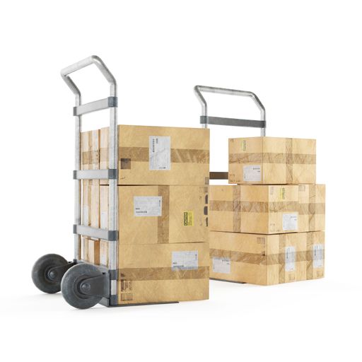 The delivery boxes on a hand truck