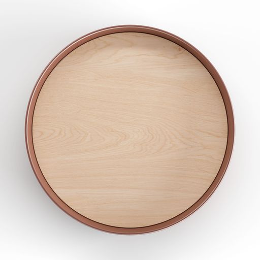 A top view of a wooden plate isolated on a white background.