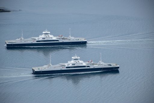 Molde, Norway - July 02, 2022: Wonderful landscapes in Norway. Vestland. Beautiful scenery of Molde town and surroundings. Boreal ferry boat cross