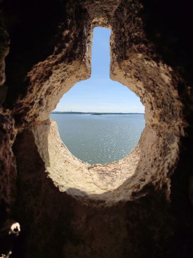 A vertical shot of the beach through the cape