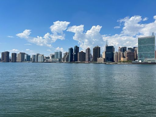 The New York skyline on a beautiful sunny day.  United States.