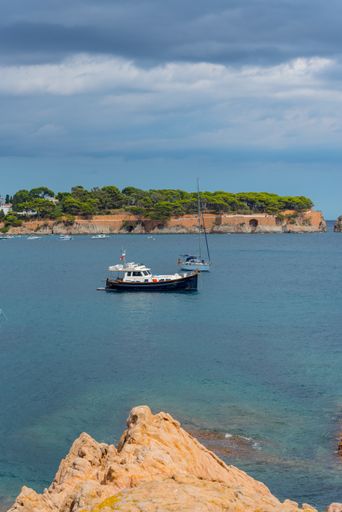 A view of Sant Pol beach in the village of Sant Feliu de Guixols at Costa Brava in Catalonia, Mediterranean Sea, Spain