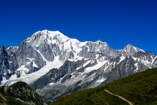 A beautiful view of snow covered mountain tops of Mont Blanc in Italy