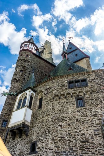 A vertical low angle shot of the Eltz Castle in Wierschem, Germany