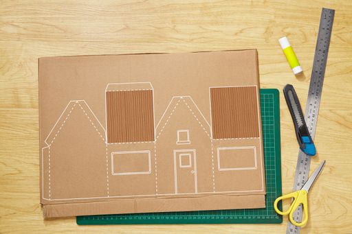 Patterns for crafts to make miniature houses from cardboard and tools