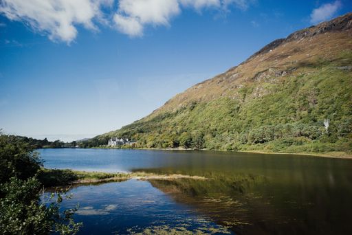 The sea at Kylemore abbey in the region of Galway in Connemara national park, Ireland
