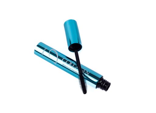 An Opened tube of waterproof mascara from Korean company Enough So Ltd on a white background