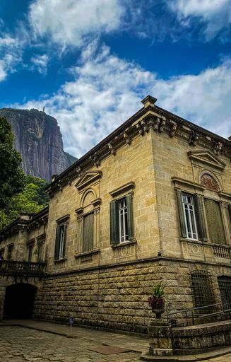 A vertical shot of an old stone building in Rio de Janeiro, Brazil