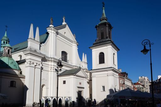 the facade of the St Hyacinth church in Feta street, Warsaw, Poland