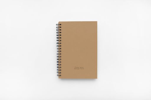 A top view of a notebook hardcover mockup isolated on white background