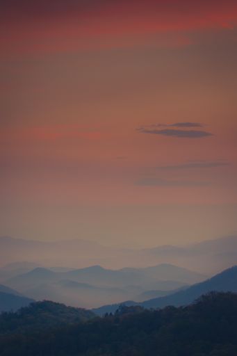 A vertical shot of impressive layered mountain range in Great Smoky Mountains National Park, United States