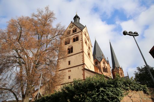 A low angle shot of the St. Mary's church in Gelnhausen, Germany
