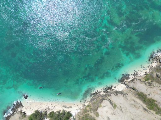 The Tanjung Aan beach with the turquoise water on Lombok island, Indonesia, top view