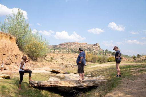 daytime African tour guide river bed looking down
