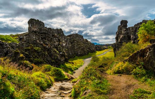 Beautiful view of the nature in Iceland. Inside the Thingvellir National Park we can see Lava formations