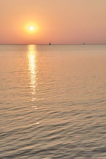 A beautiful shot of the sun reflecting on a water during sunset