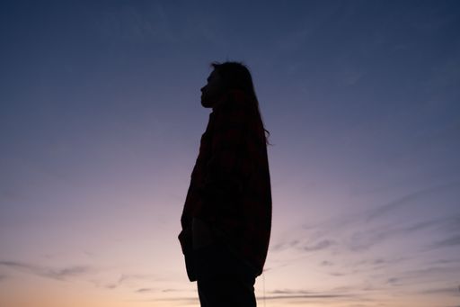 A silhouette of a female in the evening