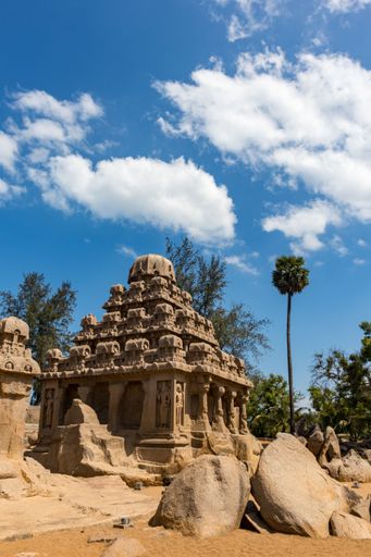 Chennai, India - May 19 2022 : One of the Structure at Group of Monument at Mahabalipuram, Chennai