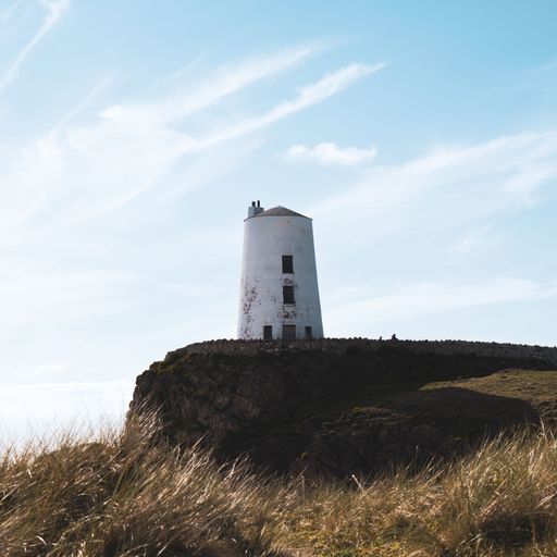 The Great Tower lighthouse on Ynys Llanddwyn on Anglesey, Wales