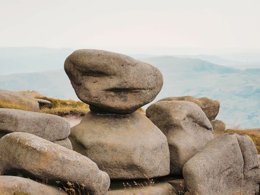 wind eroded rocks strange shapes at the woolpacks Derbyshire UK