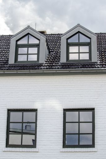 A vertical shot of a facade of a house under cloudy sky