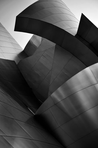 A grayscale of the Walt Disney Concert Hall facade in Los Angeles - suitable for a wallpaper