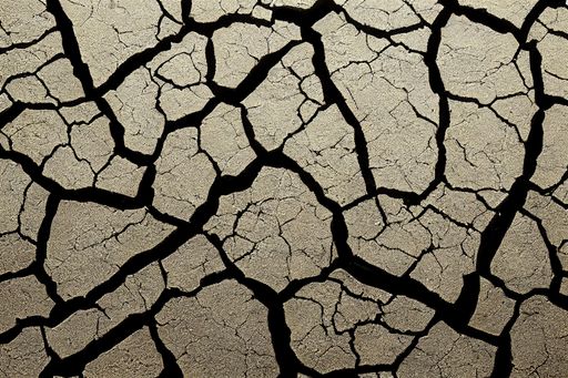 A top view of a cracked sandy ground of a desert