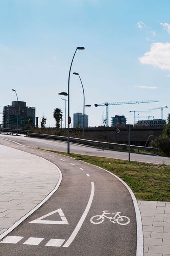 A vertical shot of the traffic sign on the lane for bicycles in Barcelona, Spain