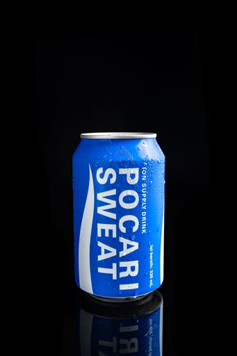 A vertical shot of a Pocari Sweat Ion supply Drink