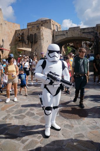A Stormtrooper at Star Wars Galaxy's Edge Disney World Hollywood Studios