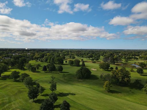 A drone view of the Golf terrain near Chicago, US