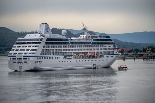 Juneau, Alaska - July 27, 2022: Oceania Regatta cruise ship at the cruise dock in Juneau.